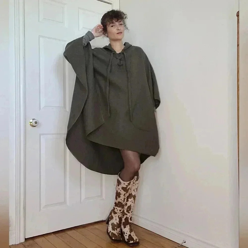 Sisily hooded cape in a chic khaki green